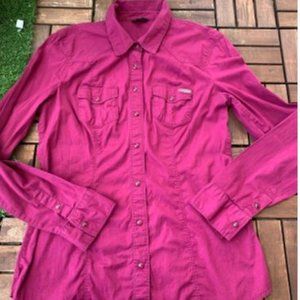 Guess By Guess Shirt Long Sleeve Magenta Size L